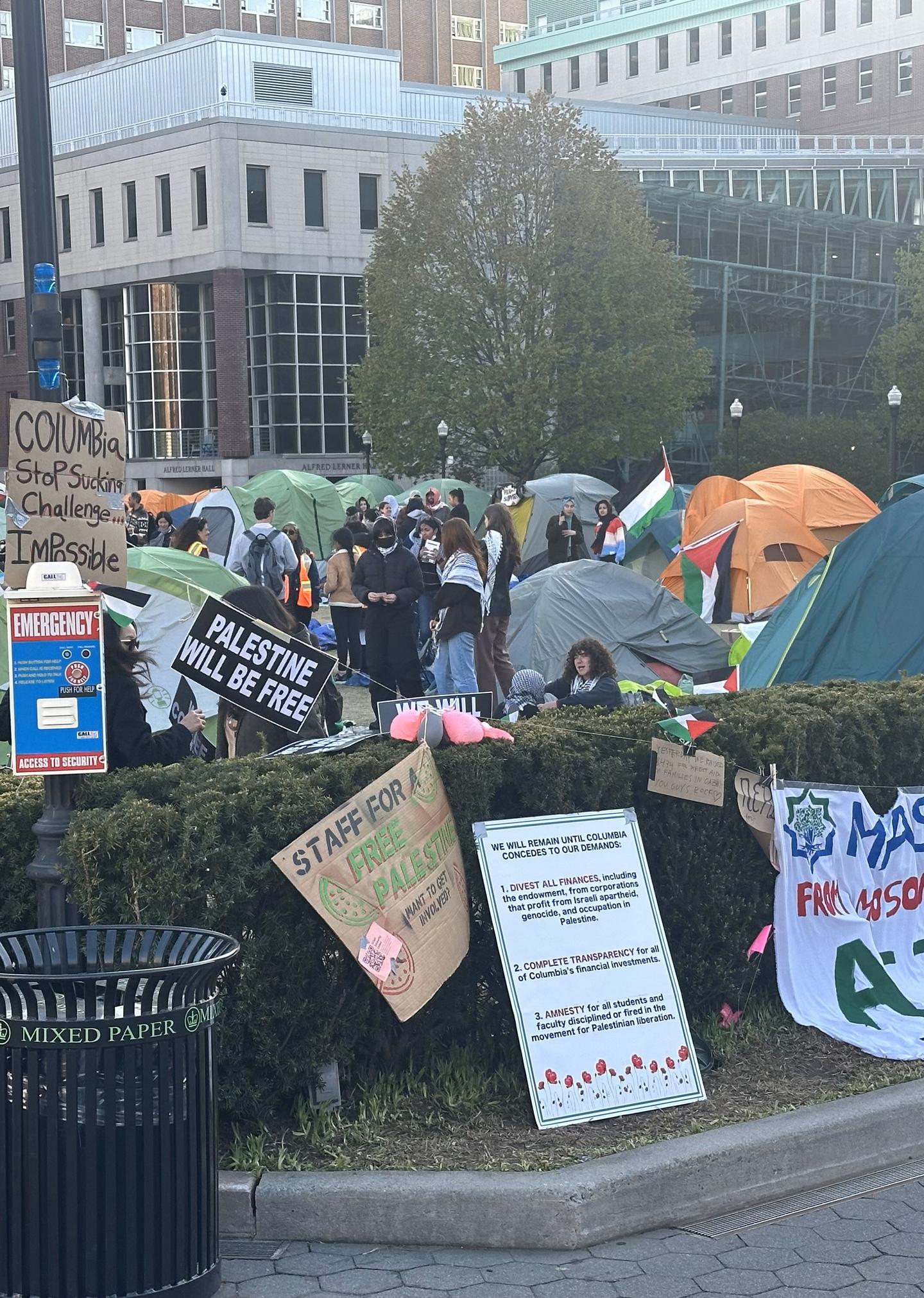 View of the anti-war protest on the campus of Columbia Univeristy in 2024.