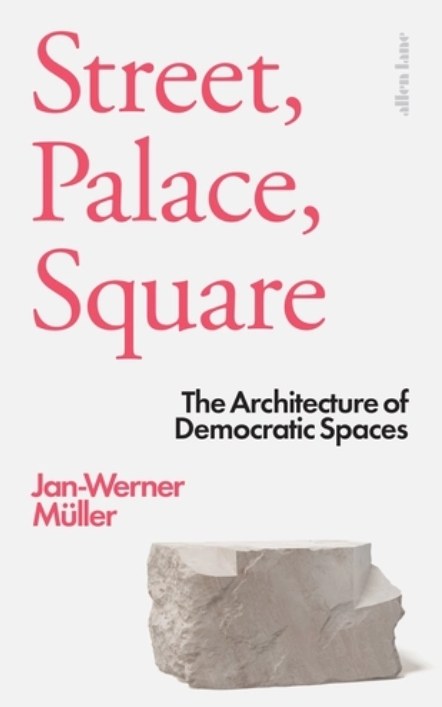 book cover with white background, red text, and roughhewn marble stone