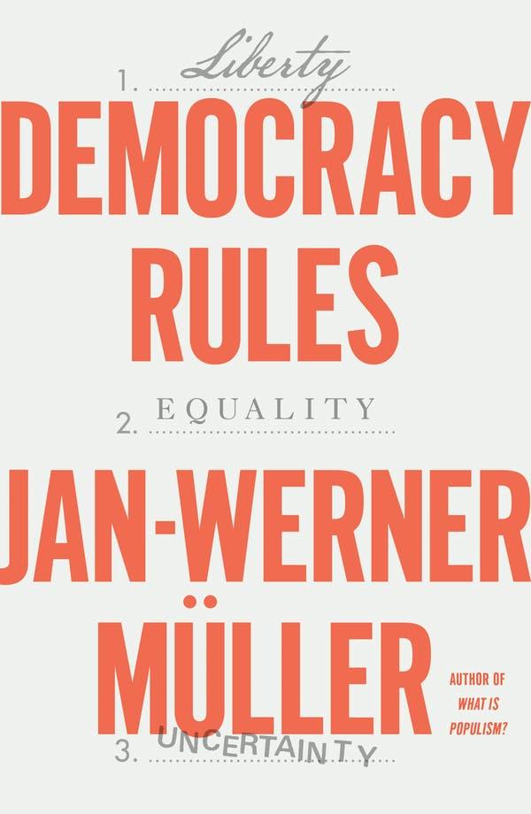 Title in Orange capital letters with list of words "Liberty," "Equality," and "uncertainty" in grey lettering on a white background.